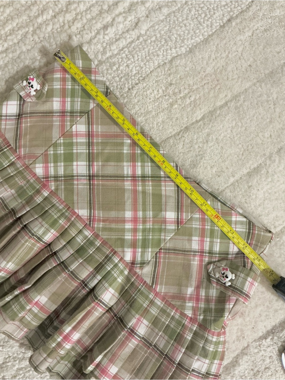Vintage Y2K Plaid Pleated Mini Skirt Green Pink white skulls low rise waist